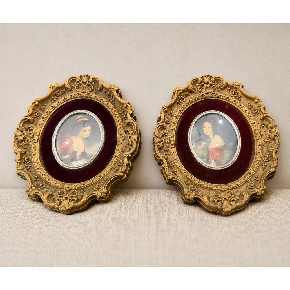 Cameo Creation Miniature Portraits Lady Hamilton Set 2 Gold Ornate Frame‎